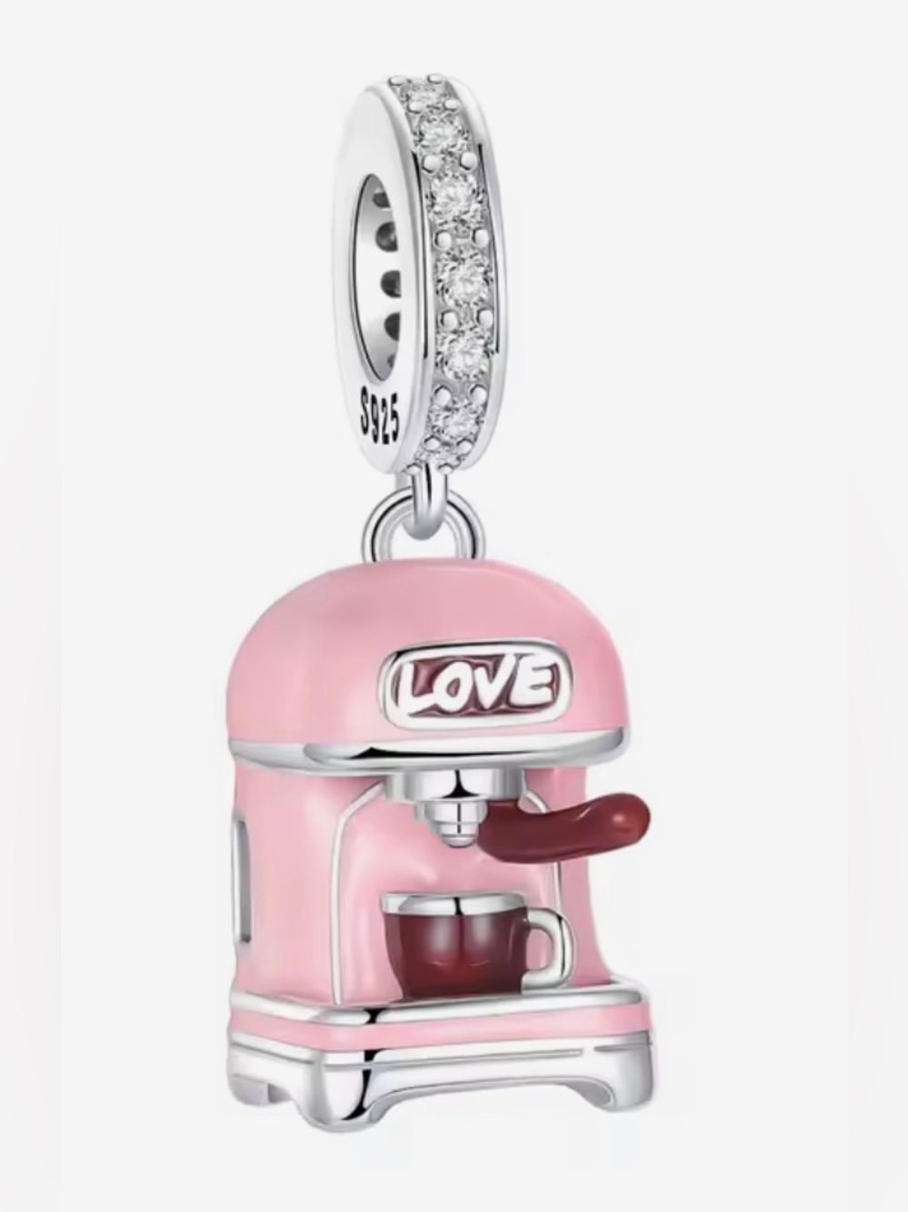 Silver & Pink 'Love' Espresso Machine Dangle Charm
